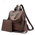 Brauner Vintage-Rucksack aus Kunstleder mit Rautenmuster und passender Handtasche - Rucksack Und Etui Set / Braun