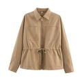 Khaki utilitarian two-piece set with adjustable drawstring waist jacket and casual pants - S / Khaki Top