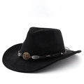 Cappello da cowboy nero in finto camoscio con fascia intrecciata e ornamento in metallo retrò - M (56-58cm) / Nero