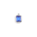 Square blue crystal pendant with minimalist silver-tone stainless steel frame design - September (Sapphire Blue) / Steel