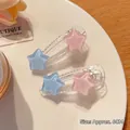 Coppia di fermagli per capelli a stella glitter Y2K rosa e blu, resina trasparente, 6cm - Clip a Goccia d'Acqua Trasparenti Stella Rosa Blu (Coppia)