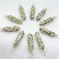 Dalmatiër jaspis zeshoekige hangers met zilveren draadwikkeling en ronde oogjes - Alleen hanger / Dalmatijnse jaspis