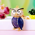 Blue owl keychain with sparkling diamonds and gold-plated metal base for women's bags - A430 Owl A Royal Blue