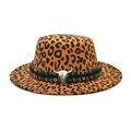 Cappello fedora in lana leopardata con fascia etnica e accessorio testa di toro in metallo - M (56-58cm) / Cachi