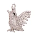Silver bird pendant charm with white zircon pavé and black stone eye detail - Full Zircon Bird-White Gold