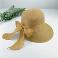 Women's wide brim straw sun hat with a decorative bow for beach and summer vacations - Adjustable M (56-58cm) / Light Coffee