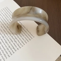 Acrylic geometric open bangle featuring a cream and brown marble ink texture design - Wide Open Style (97#) / White