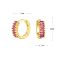 Detail view of gold hoop earrings with dimensions showing 11mm diameter and pink zircon stones - 925 Silver / Gold/Red