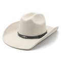 Crèmekleurige western cowboyhoed met zwarte lederen band en metalen gesp op witte basis - M (56-57 cm) / Beige