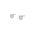 Detail view of silver sunflower earrings with sparkling cubic zirconia floral wreath design - Sunflower Zirconia Studs / Silver