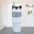 Light blue 304 stainless steel tumbler with straw and black lid, double wall insulated - 890ml / White (Straight Style)
