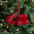 Red flocked Christmas carriage ornament with golden glitter and unicorn detail - Red Flocked Unicorn Carriage