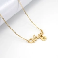 Collar Virgo dorado con colgante de letra cursiva y amuleto circular del signo zodiacal - Virgo