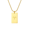 Gold Aries zodiac square pendant necklace in stainless steel with sleek snake chain - Aries