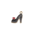DIY black enamel high heel pendant with red heart detail and gold metal edges - Black High Heels (12478)