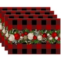 Set of 4 Christmas placemats featuring red buffalo plaid and festive holly patterns - Red and Black Plaid Christmas Ball (Pack of 4)