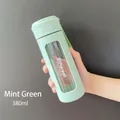 380ml portable glass water bottle in mint green with carrying strap and tea filter - 380ml / Mint Green