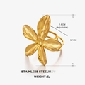 18K gold plated chunky floral ring in stainless steel with adjustable band size - Gold Flower Ring / Gold