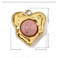 Golden heart-shaped stainless steel pendant featuring a pink natural stone and dimensions - YE492-2-Pink Heart