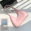 Pink crescent moon PU leather underarm bag with adjustable shoulder strap - Pink