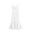 Elegante vestido de sirena blanco con cuello de capucha de perlas y corte ajustado - XS / Blanco