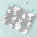 Gray double-layer cotton gauze swaddle blanket with white elephant prints and pom poms - Grey Elephant