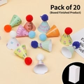 Set of 20 assorted mini party cone hats with pom-poms for birthday cake decoration - White Star Pom-pom Hats (20 Pcs)