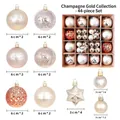 Champagne gold 44-pack Christmas ornaments set with glitter snowflakes and star shapes - G616-41