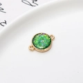 Round 18K gold plated charm with green opal glitter resin and double loops for jewelry - Green