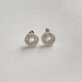 Detailed macro view of silver stainless steel earrings with clear rectangular crystals - Silver White Rhinestone