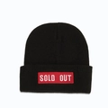 Detailed texture of black knit beanie featuring red rectangular SOLD OUT embroidery patch - M (56-58cm) / SOLD OUT Embroidery Patch Style / Black