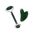 Green jade face roller and heart-shaped gua sha tool set for facial skincare massage - Dark Green (Roller And Heart Scraper)