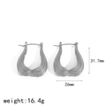 Detail view of silver U-shaped hoop earrings with striped texture and dimensions labels - Silver Style (TE60157-S)