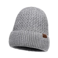Gray knitted winter beanie for men with thermal fleece lining and snowflake leather patch - One Size(Adjustable) / Light Gray