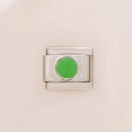 Rectangle stainless steel DIY bracelet modular link with a green enamel center insert - 0182-green Flatball Section 1
