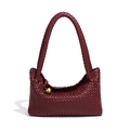 Handcrafted burgundy woven leather hobo shoulder bag with a gold metal sphere ornament - Burgundy