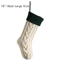 Large 18-inch cable-knit Christmas stocking in cream white and forest green design - Ivory Body/Dark Green Cuff