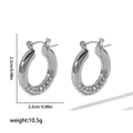 Detail view of silver hoop earrings with clear cubic zirconia and dimensions 2.5cm by 2.3cm - Silver (TE6456-S)