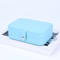 Sky blue PU leather jewelry organizer case with metal snap button and multi-compartment - Double Layer Portable / Lake Blue
