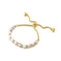 Bracelet à chaîne ajustable dorée avec perles en marbre blanc et billes en métal poli - Blanc Doré (KB151896-Z)