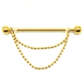 Golden cartilage piercing barbell with double beaded chains and screw balls on white background - Gold Double Layer Round Bead Chain
