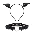 Gothic bat wing headband and heart choker set in black PU leather for Halloween party - Black Bat Headband + Choker