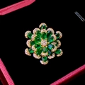 Elegant emerald green flower brooch with zircon stones in a red jewelry gift box - Green Flower Style (B743)