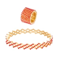 Golden stretchable ring bracelet combo set with sparkling red crystals and rhinestones - Diameter 1.8cm-7cm Adjustable / Gold Red Zirconia