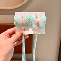 Mint green butterfly hair clip with pink embroidery, floral tassels and long ribbons - Flower Butterfly Blue (178#2)