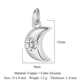 Silver crescent moon charm with cubic zirconia in copper for DIY jewelry making - Silver Moon