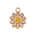 Pink daisy pendant with gold frame and yellow stamen for DIY jewelry making - Round Small Daisy 11.4x14.6mm