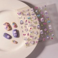 Cute tulip and bear nail art stickers in purple and pink tones, model FEB-605 - Tulip Bear Series (FEB-605)