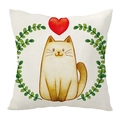 Leinen-Kissenbezug mit süßem Katzenmotiv und rotem Herz für die Sofa-Deko - Quadratischer Kissenbezug / Herz Katze