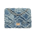 Blue denim chain flap bag with quilted frayed edges and a golden square twist lock - Light Blue